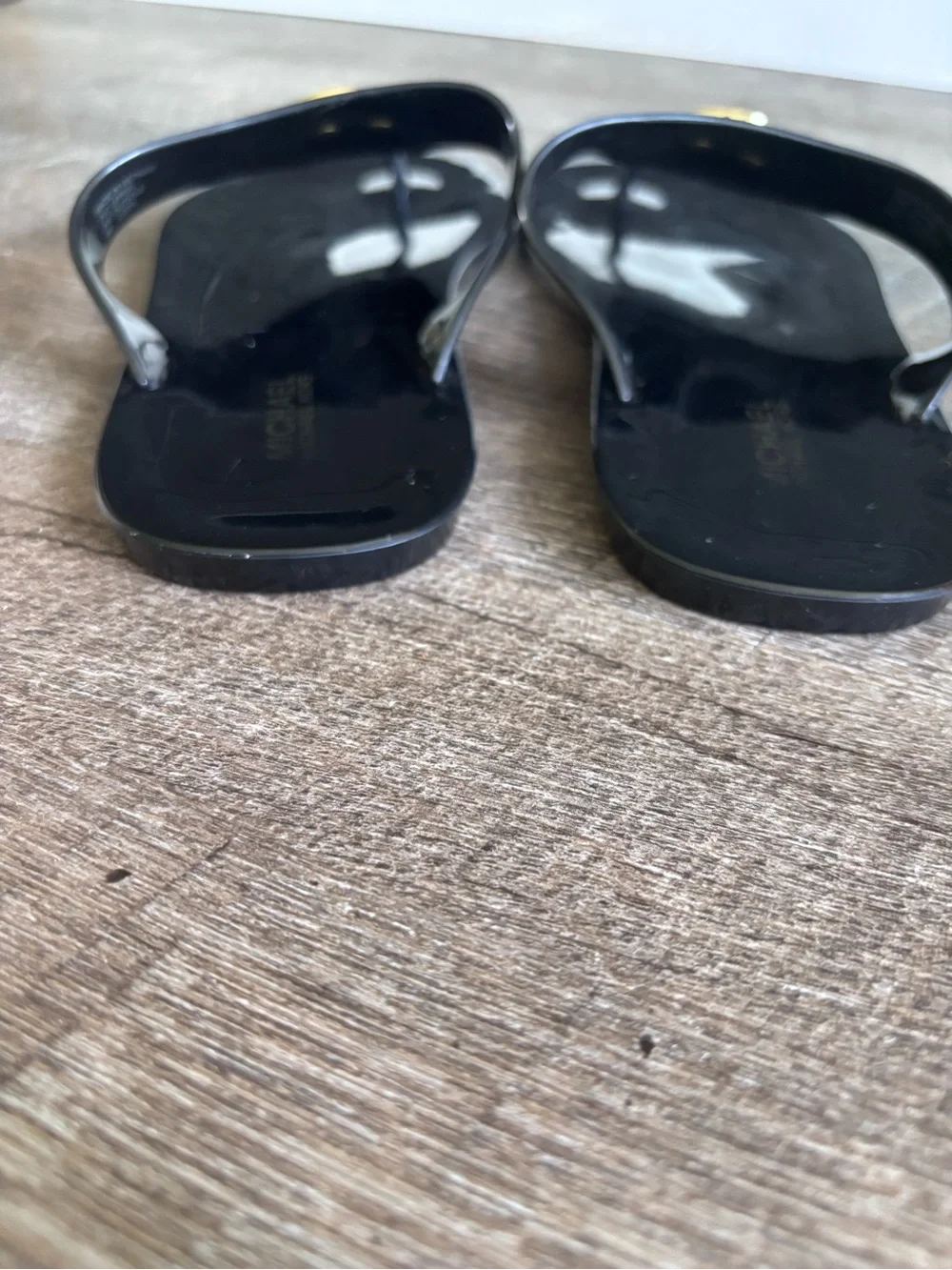 Michael Kors Black Jelly Thong Sandals with Gold MK Medallion-8